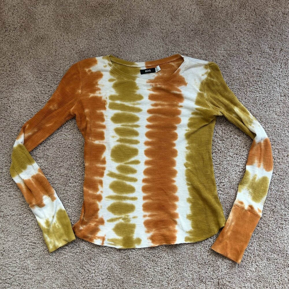 BDG Urban Outfitters Rhiannon Orange Yellow Tie-Dye Long-Sleeve Tee Size Small - Picture 6 of 11
